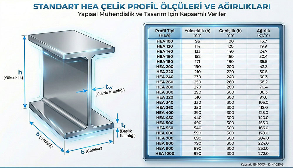 hea çelik profil ölçüleri